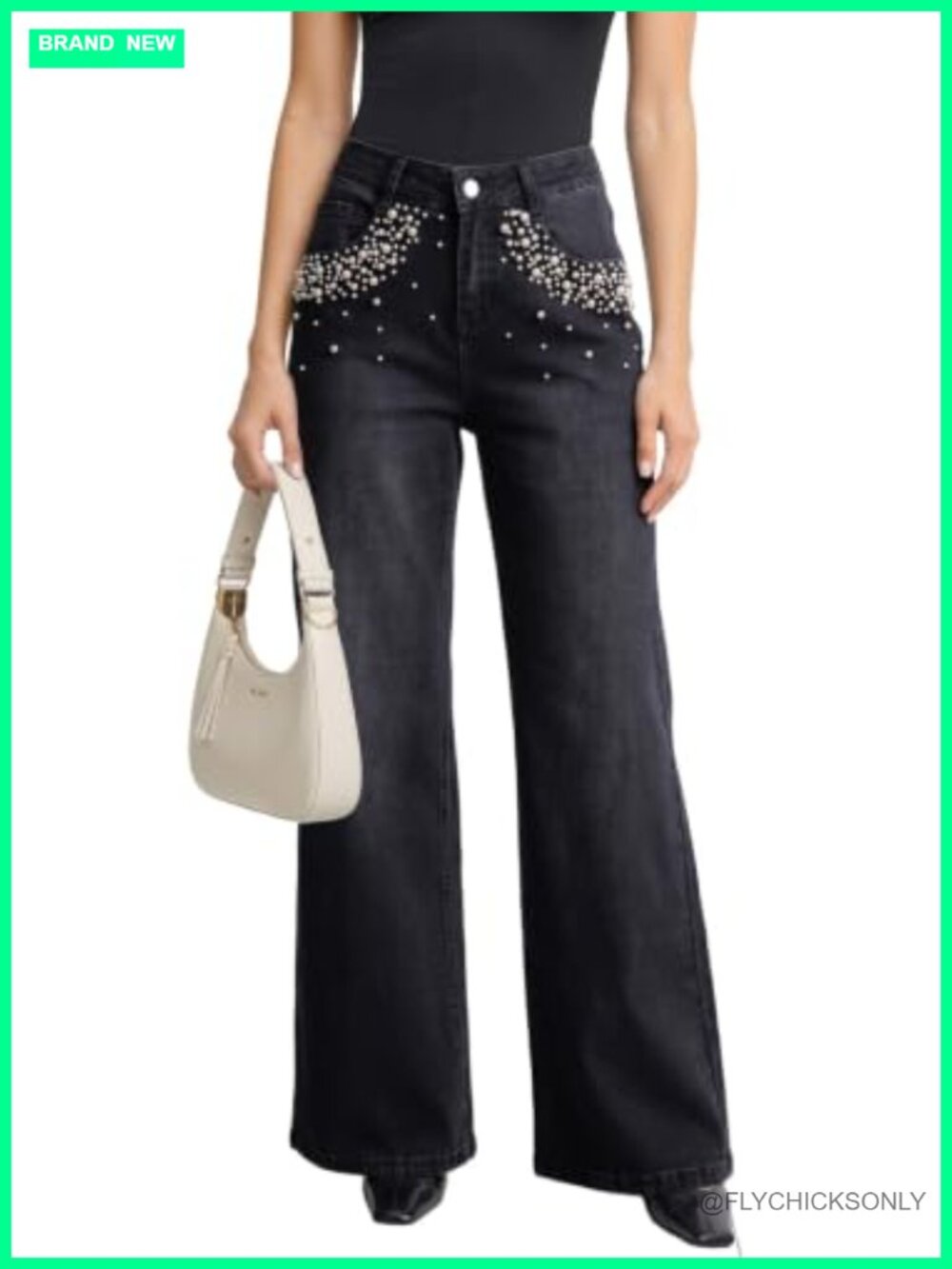 Wide Leg High Waisted Stretch Jeans Straight Fit Casual Denim Pants